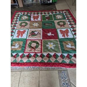 Handstitched QUILT Christmas Holiday comforter set Queen/ Full pillow SHAMS